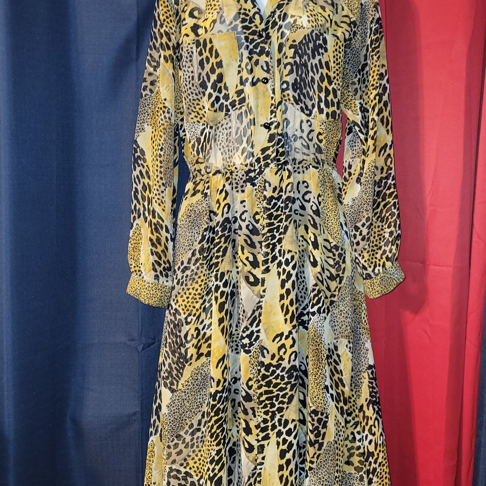 Megan Moore Retro Leopard Print Size 6 Long Dress Vintage Retro 90s y2k